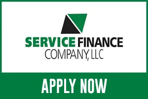 Logo of Service Finance Company, LLC with a green and black graphic above the company name and the words "APPLY NOW" in bold white text below.